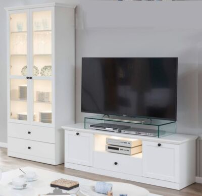 Wohnwand weiß moderner Landhausstil  Schrankwand 2 teilig 235 x 196 cm Baxter