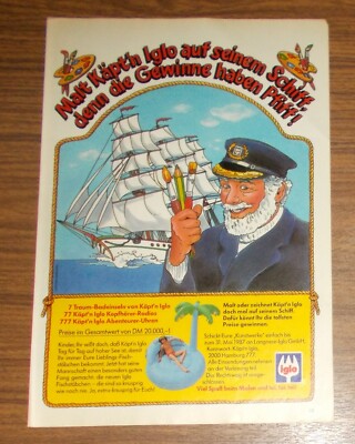Seltene Werbung KÄPT'N IGLO Fischstäbchen Traum-Badeinseln Gewinnspiel 1987
