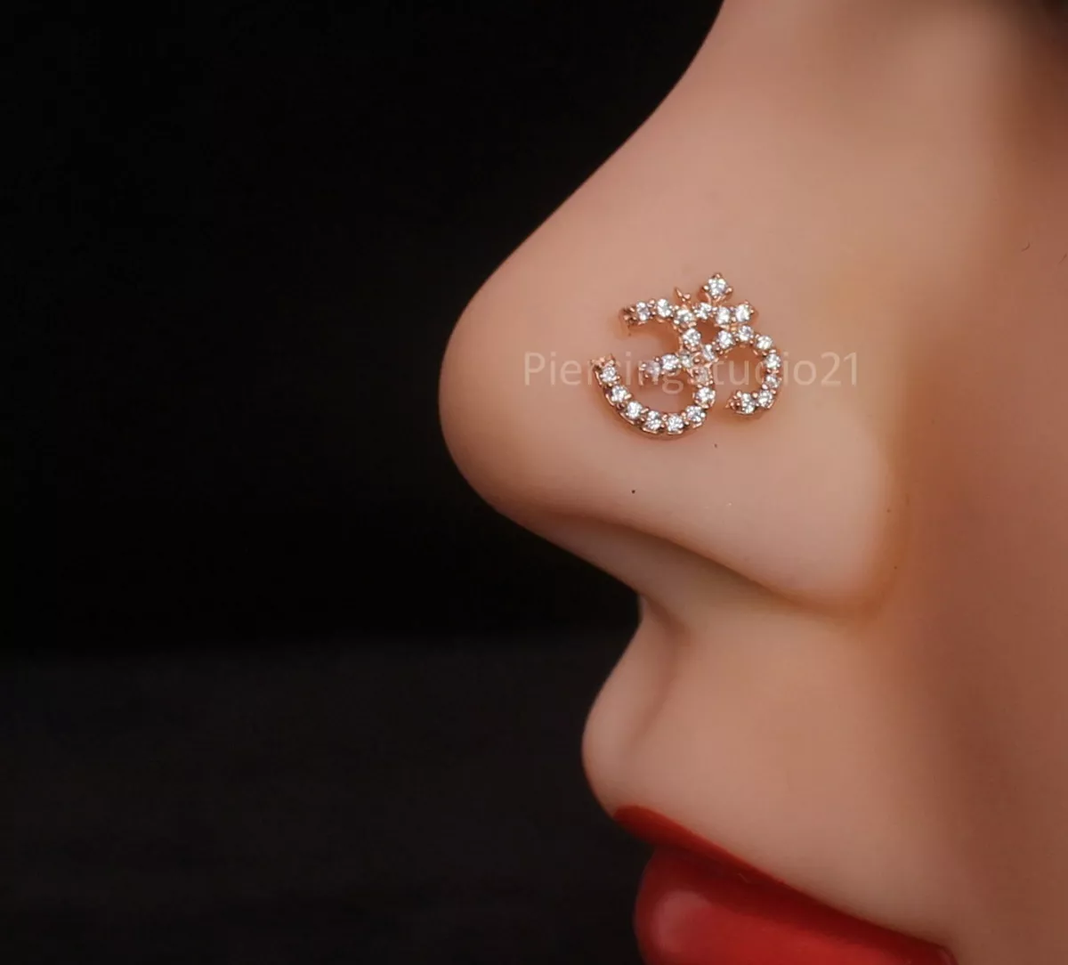 Indian Rose Gold Nose Piercing Om Nose Stud Jewelry Christmas Day Gifted Jewelry