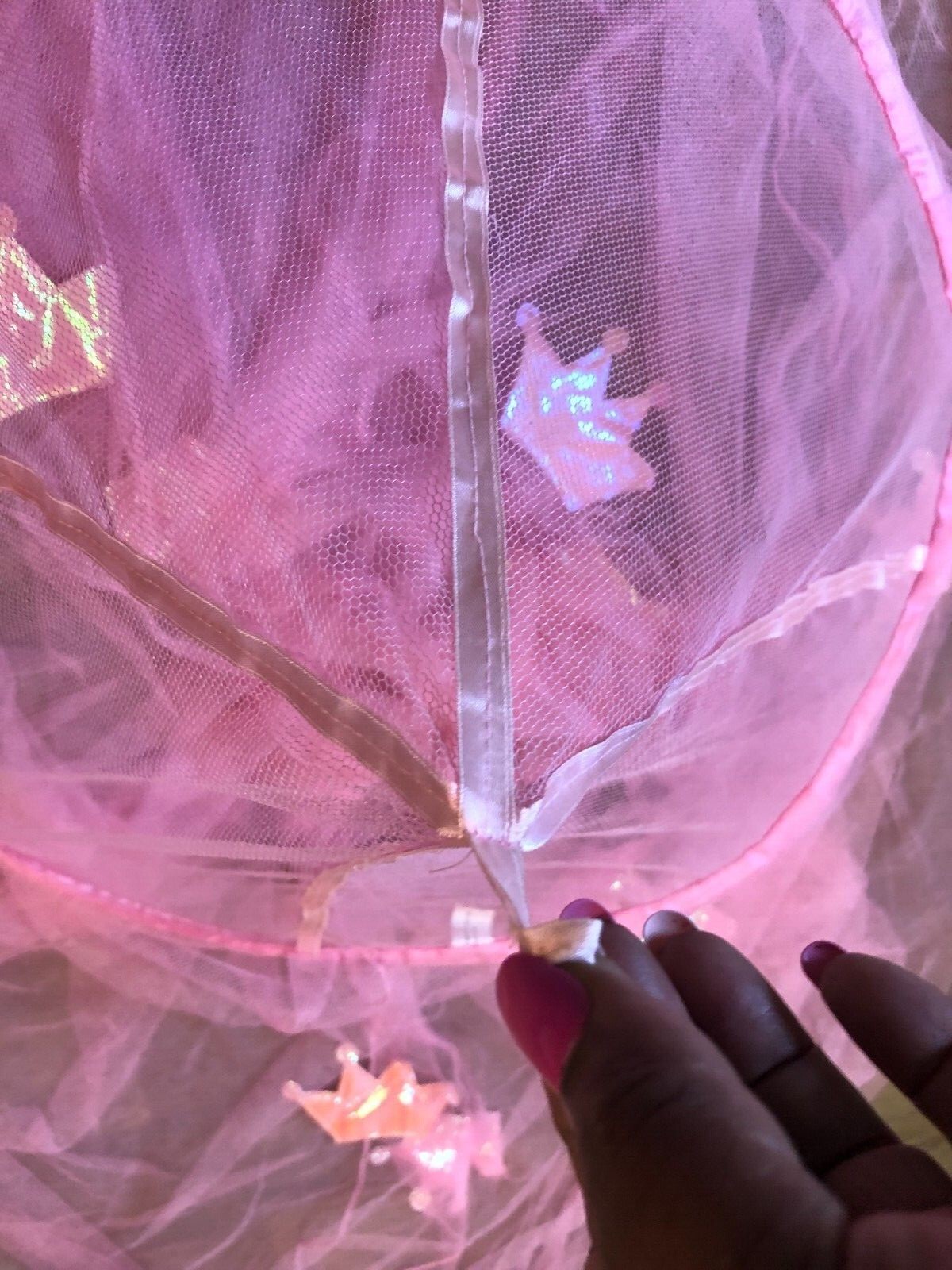 Girl Princess Bed Canopy With Stuffed Crowns Accents Fits Twin/Full