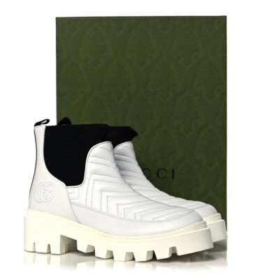 NEW Gucci Women's White & Black Matelassé Chelsea Boots  IT 37.5 