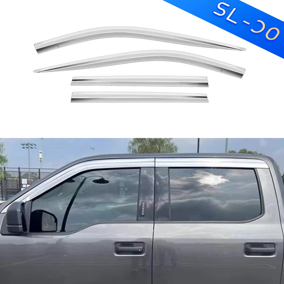Visera de ventana de coche cromada protector de lluvia parasol para Ford F150 2015-2020 2018 2019 Foto 3 de 4