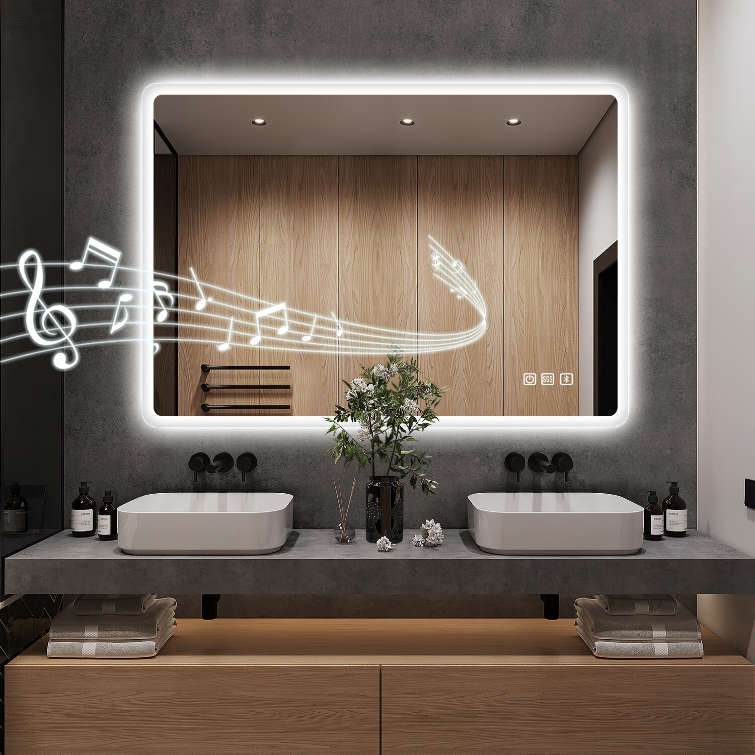LED Lighted Bathroom Mirror with Anti-Fog Dimmable Rectangle Vanity ...
