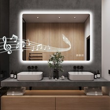 LED Lighted Bathroom Mirror with Anti-Fog Dimmable Rectangle Vanity Mirrors IP44