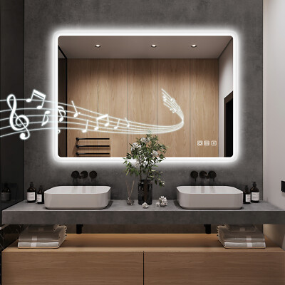 LED Lighted Bathroom Mirror with Anti-Fog Dimmable Rectangle Vanity ...