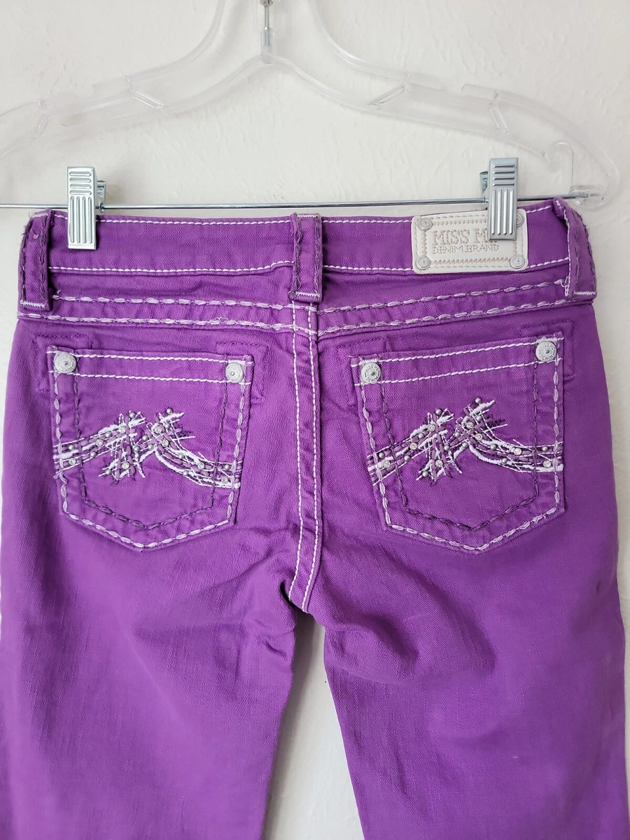 New With Tags Miss Me girl skinny Jeans size 14~PURPLE EMBROIDERED BLING