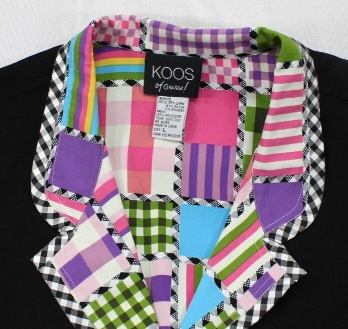 Koos Of Course Black Jacket With Multicolor Patchwork Trim & Checkered Pockets L - Image 2 of 4