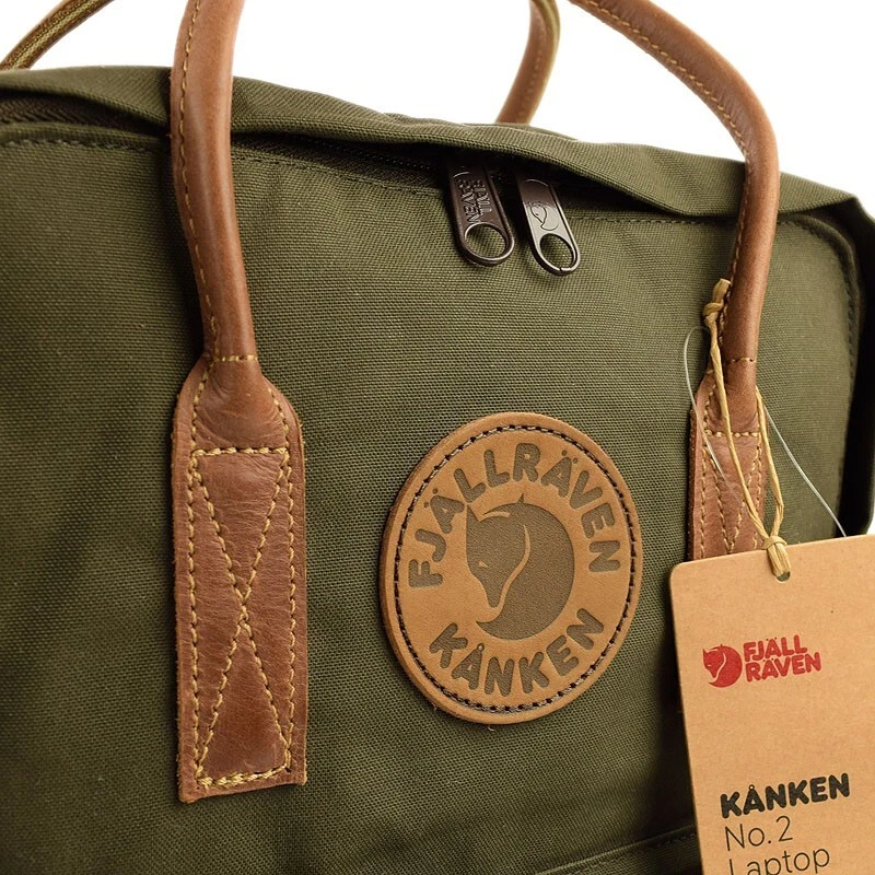 FJALLRAVEN Dark Olive Green KANKEN No 2 Laptop 15 Backpack Leather