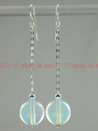 Pendientes de gancho lisos redondos de piedra lunar blanca opalita de 8 mm hechos a mano - Imagen 5 de 12