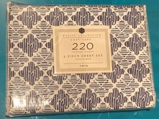 New Twin Sheet Set Blue White Geometric Pretty 220 Thread 3-Piece Basics Collect