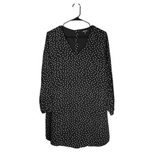 Madewell Women's Black White Star Print Shift Dress V-Neck Gold Button Tunic M