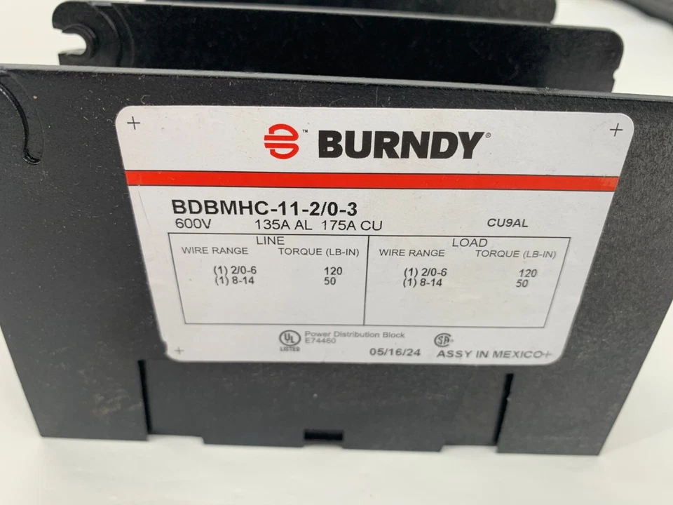 Burndy BDBMHC112/03 Power Distribution Block 3P 600V 135A AL 175A CU QTY. 1 - Image 2 of 4