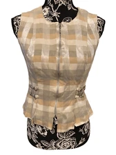 Gingham Full Zip Vest Tank Top Preppy Formal Workwear Career Professional Classy