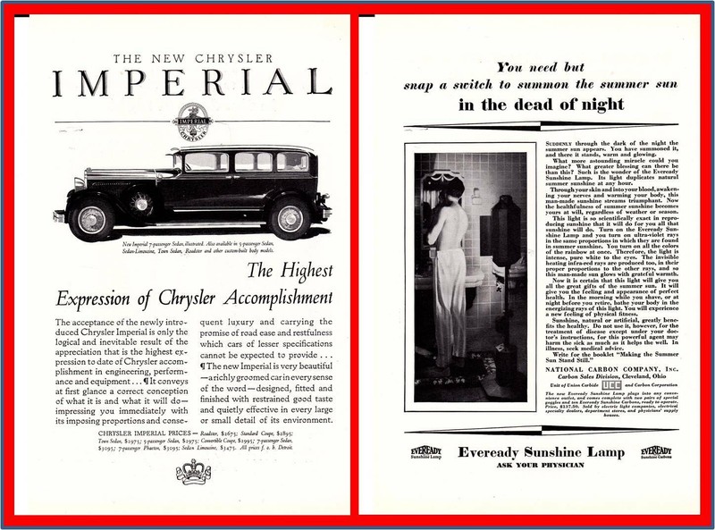 1929 Chrysler Imperial Sedan Limousine Coupe Eveready Sunshine Lamp Print Ad 026