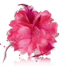 4.72 Inch Elegant Hair Clip Large Flower Brooches For Women Pink Floral Mesh