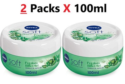 2 Packs NIVEA Soft Chilled Mint Freshies& Jojoba Oil  Face & Body & Handes 100ml