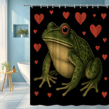 Cute Frog Shower Curtain with Hearts - Fun Bathroom Decor