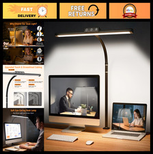 Flexible LED Desk Lamp with Clamp, 5 Color Touch Control, Adjustable Eye-Caring