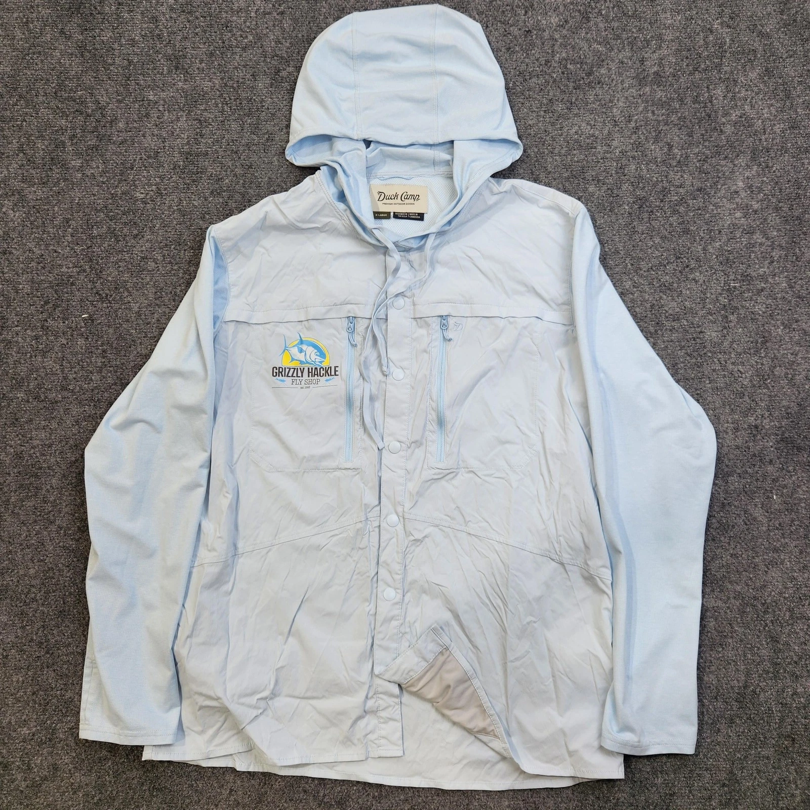 Duck Camp Hybrid Guide Hoodie Shirt Mens XL Blue Lightweight Sun Fishing