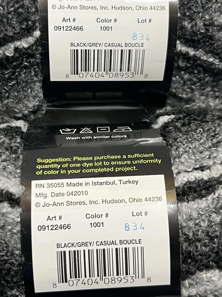 Sensations CASUAL BOUCLE Yarn BLACK GREY Acrylic/Nylon 3.5oz ea. Set of 2 - Image 4 of 4