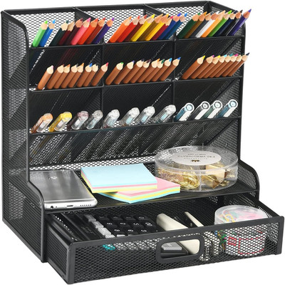 Schreibtisch Organizer mit 9 Fächern und Schublade für Büro und Heim, platzspare