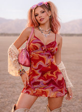 Babydoll Dress XS Pink Red Psychedelic UO Festival Indie Sleez