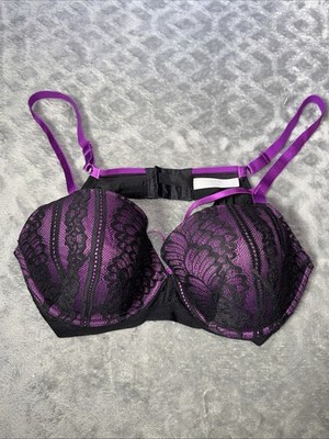 Adore Me Lace Push-Up Bra 38DD Adjustable Straps Back Closure Purple EUC