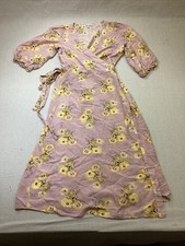 Madewell Dress Women’s XXS Floral Print Wrap Midi Linen Cotton 3/4 Sleeve