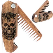 Beard Comb Gifts for Him Wooden Comb for Men Folding Pocket for Moustache Hai...