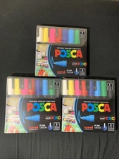 Lot of 3 ~ POSCA 8-Color Paint Marker Set, PC-5M Medium - 1.8-2.5mm - 24 Markers