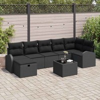 8-Teiliges Garten-Sofa-Set Mit Kissen Schwarz Poly-Rattan