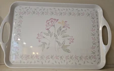 Corelle Reston Lloyd PINK TRIO Melamine 19" Serving Tray, Floral Border!