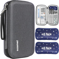Insulin Cooler Travel Case, 2X150G Ice Pack TSA Approved, Dark Gray
