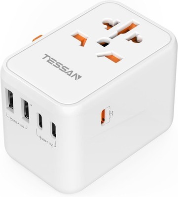 TESSAN Reiseadapter Weltweit, 65W Travel Adapter Schnellladegerät, 6-in-1, weiß