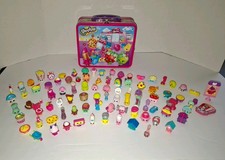 Shopkins Metal Lunch Box Pink 2013 Purple Handle Moose Toys with 90 Figures.
