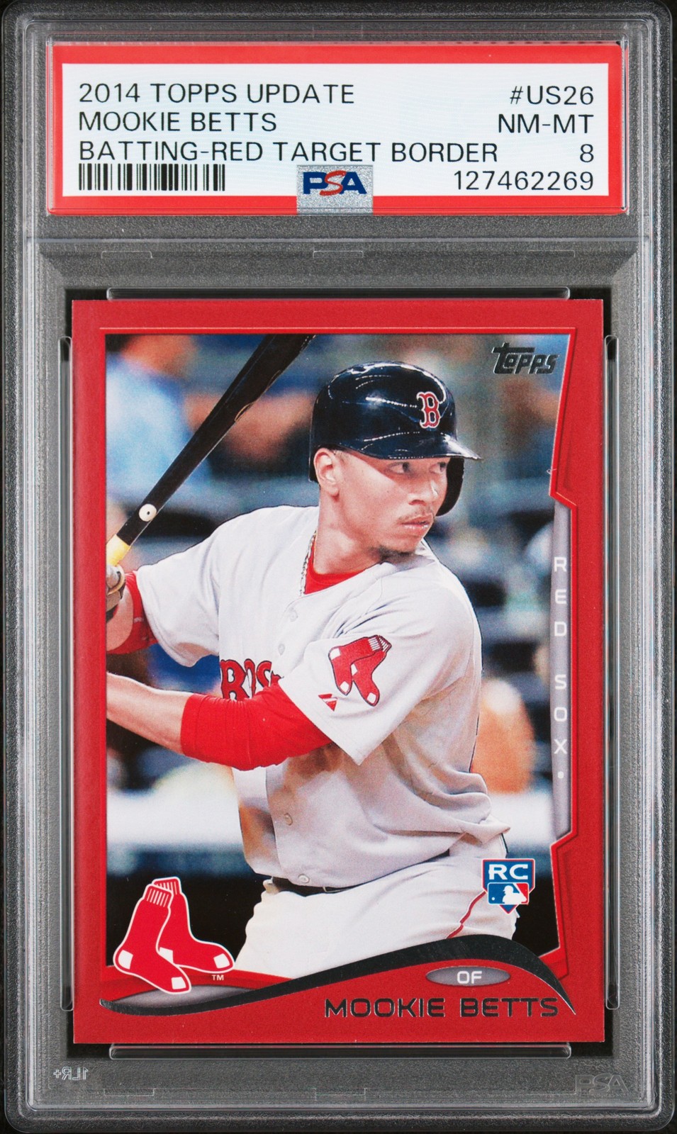 2014 TOPPS UPDATE BATTING-RED TARGET BORDER #US26 MOOKIE BETTS ROOKIE RC PSA 8