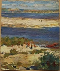 Ukrainian Soviet Oil Painting impressionism river seascape beach Dnipro Kyiv