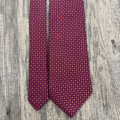 Canali Mens Necktie Red Geometric All Over Print 100% Silk Tie Made In Italy