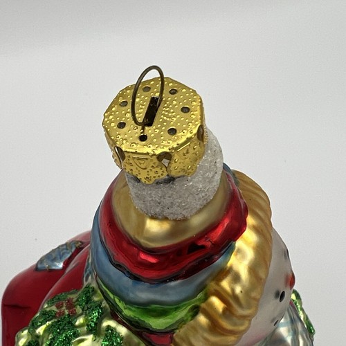 Vintage 7" T Large Hand Blown Mercury Glass Snowman Ornament w/ Basket Gifts - Picture 7 of 11
