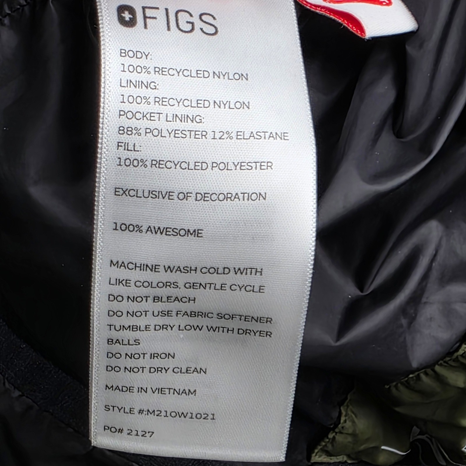 FIGS Men L Olive Green Technical Performance Puffer Jacket Hooded image 5