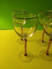 Set Of 4 Colony Crystal Czech Wine Glasses Gold Stem & Rim 16 Oz