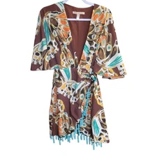 Hutch Camby Mini Dress XS Wrap Vacay Beaded Tropical Cruise 