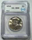 SALE 1976 S 40% Silver Kennedy Half Dollar Certified MS 68 by ICG Sharp Coin!