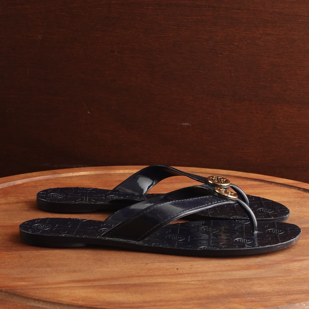 Tory Burch Sandals Womens Size 9.5 Navy Blue Thora Jelly Flip Flop