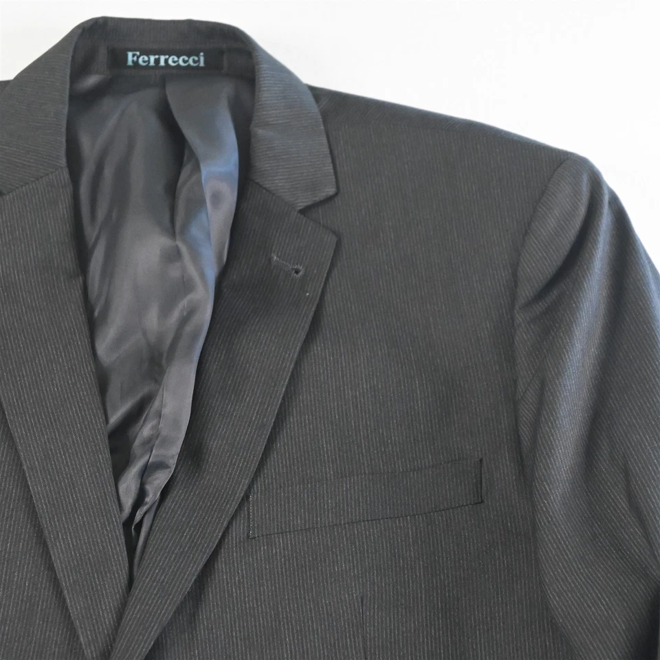 Ferrecci 44L 36x32 Gray Striped Super 150s Mens Jacket Pants Suit - Image 3 of 4