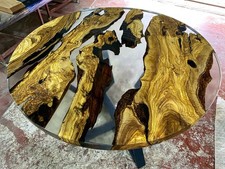 Runder Tisch aus klarem Epoxidharz nach Maß | Handarbeit aus transparentem Harz