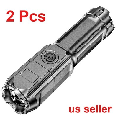 2 Pcs T6 LED Flashlight USB Rechargeable Battery Strong Light Camping Torch