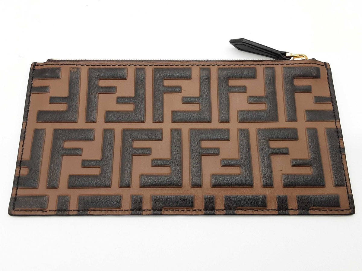 Fendi Zucca Logo Black Brown Leather Zipper Pouch Do1225oxzde | eBay