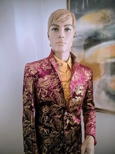 Burgundy Gold Paisley Velvet Men's Formal Blazer Jacket Single-Breasted