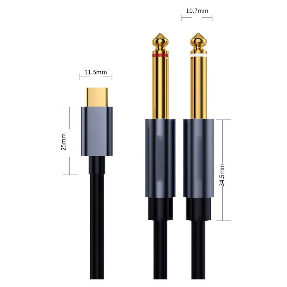Câble Aux USB-C Type C vers 2 x 6,35mm pour Voiture Jack Stéréo Audio Adaptateur 0,5m - 5m - Photo 2/4